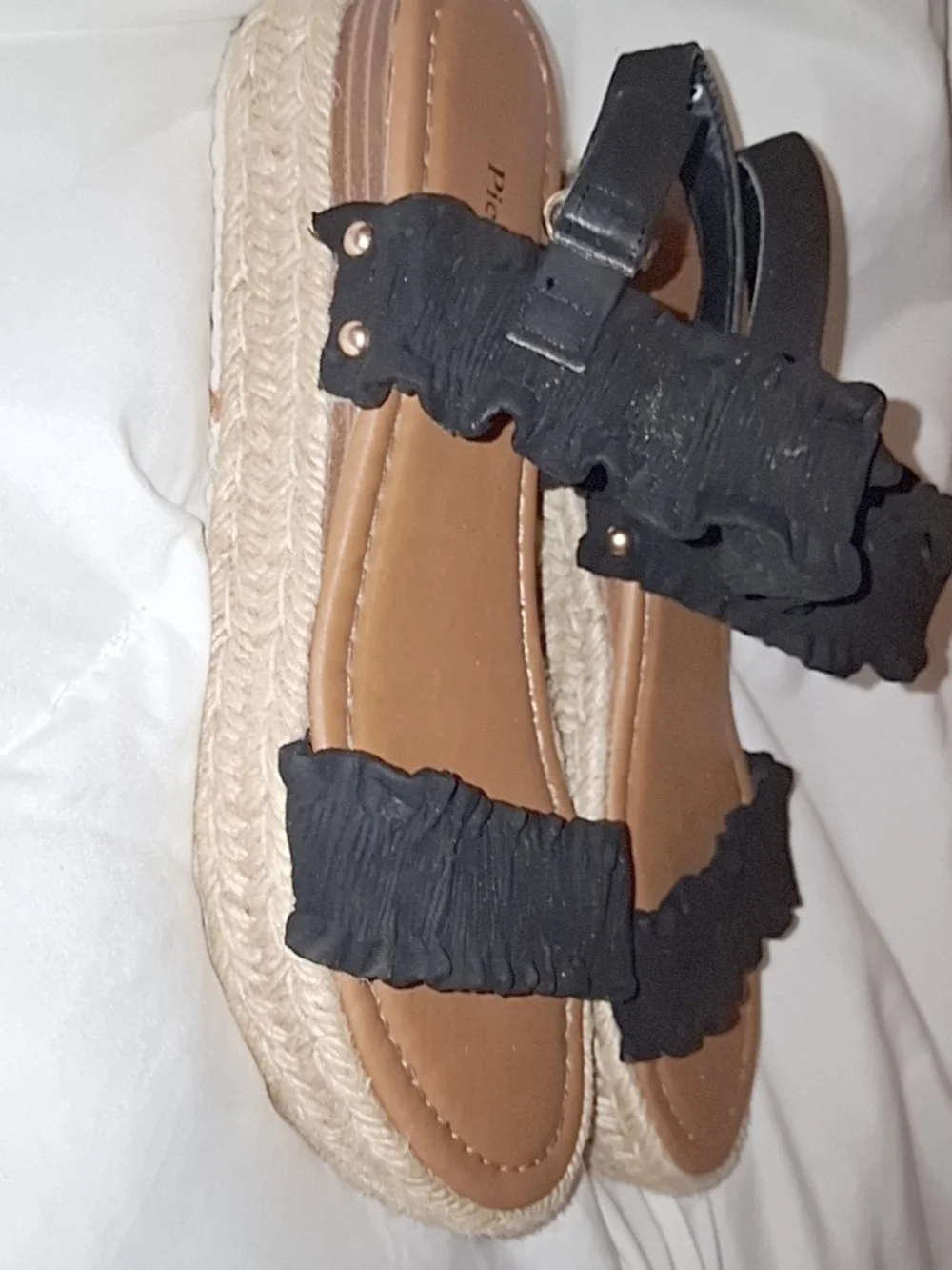 Pierre Dumas Black Ruffle Espadrille Platform Sandals